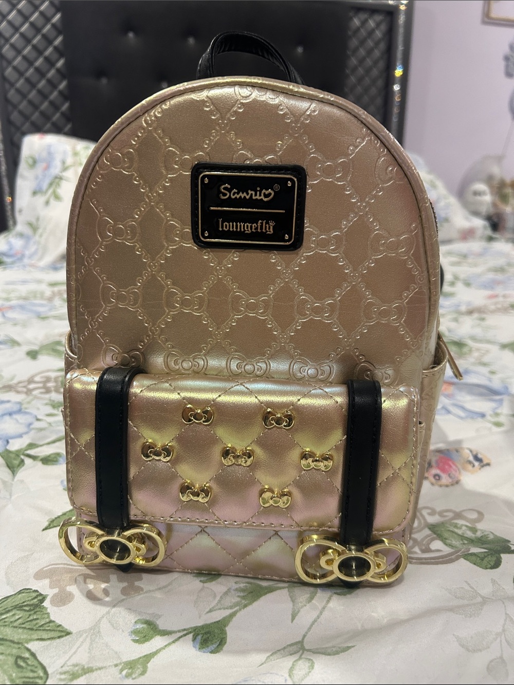 Loungefly Metallic Rose Gold Mini Backpack with Gold Accents